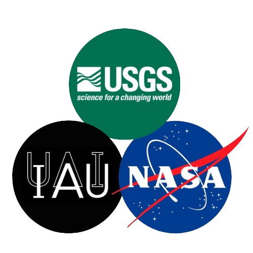 The combined logos of the USGS, NASA, and the IAU